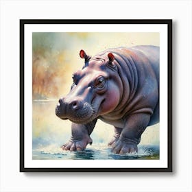 Hippo Playing in the Water Art Print