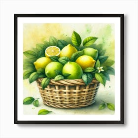 Watercolor's Basket Full Of Lemons 3 Art Print