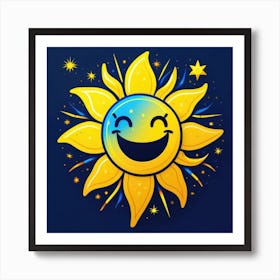 Lovely smiling sun on a blue gradient background 147 Art Print