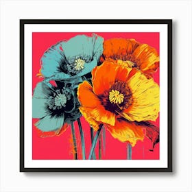 Andy Warhol Style Pop Art Flowers Poppy 3 Square Art Print