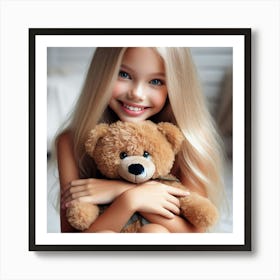 Little Girl With Teddy Bear 7 Art Print