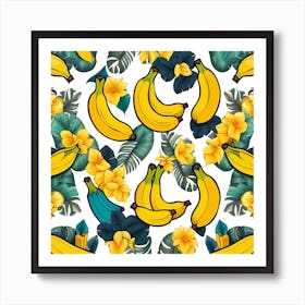 Bananas And Flowers Seamless Pattern Art Print