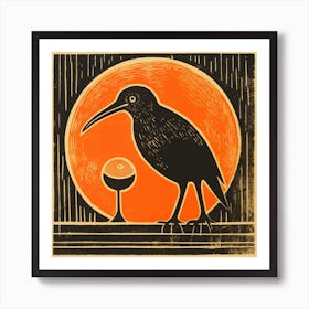 Retro Bird Lithograph Kiwi Art Print