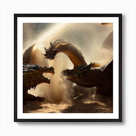 Dragons Fighting In The Sand Art Print