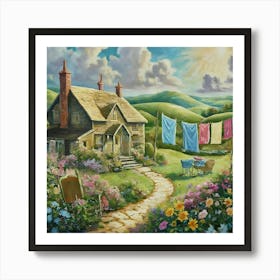 Laundry Day Countryside Art Print