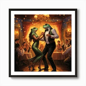 Male And Female Frogs Executing An Elegant Tango Within The Rustic Ambience Of An Argentine Restaura Art Print