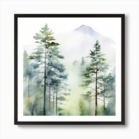 Appalachian Mountains of Misty Pines Watercolor Print of Evergreen Forest..363 Art Print