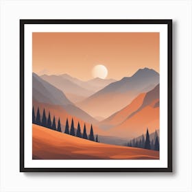 Misty mountains background in orange tone 95 Art Print