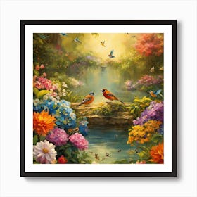 Birds In The Garden Art Print