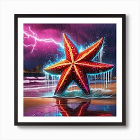 Starfish In The Storm purple lightning Art Print