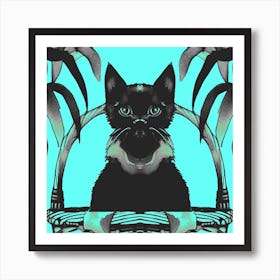 Black Kitty Cat Meow Blue 1 Art Print