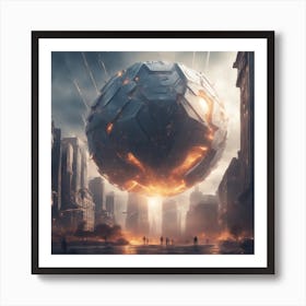 A Futuristic Energy Shield Protecting A City From An Incoming Meteor Shower Art Print