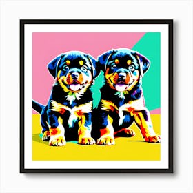 Rottweiler Pups, This Contemporary art brings POP Art and Flat Vector Art Together, Colorful Art, Animal Art, Home Decor, Kids Room Decor, Puppy Bank - 140th Art Print