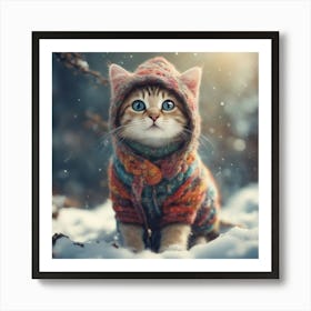 Cute Kitten In The Snow Art Print