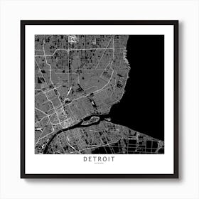 Detroit Black And White Map Square Art Print