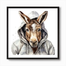 Watercolour Cartoon Mule In A Hoodie 2 Art Print