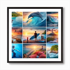 Collage Of Pictures Of The Ocean Art Print