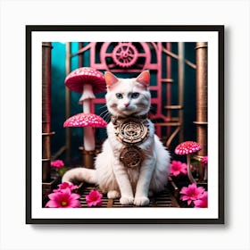 Pink steampunk cat Art Print