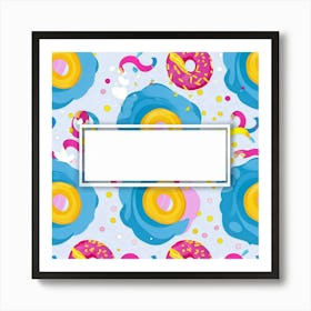 Abstract Happy Shower Scene Seamless Paper Design Featuring A Geometric Pattern Of Donuts With Ribb (1) Art Print