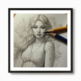 Girl With Long Hair Art Print