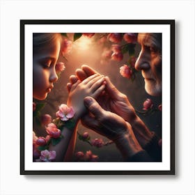 Old Man And Little Girl Holding Hands Art Print