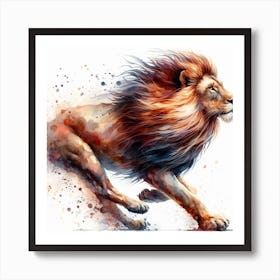 Lion In Motion, Lion Watercolour Art Print 4 Art Print