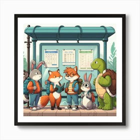 The animals are waiting for the bus to come Art Print