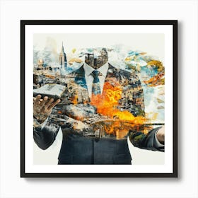 Businessman Holding A Phone Collage Art Print