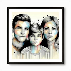 Young Family - Abstract Line Art Illustration 261 Art Print