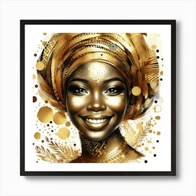 African Woman In Gold Turban 1 Art Print