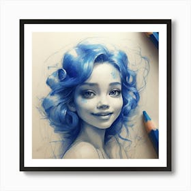 Blue Haired Girl Art Print