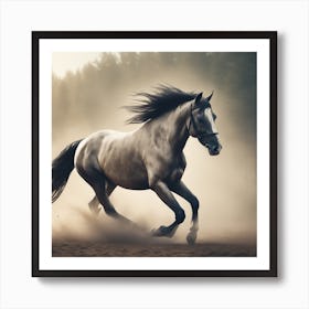 Horse Galloping In The Forest Art Print