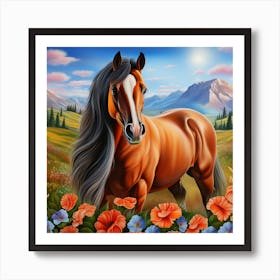 Horse Among Highland Blossoms Art Print