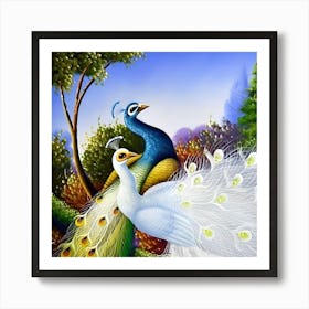 Peacocks Bird White Art Art Print