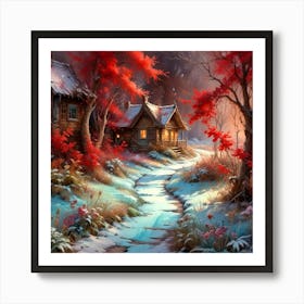 Winter Cabin In The Woods Art Print