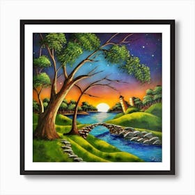 Highly detailed digital painting with sunset landscape design 23 Art Print