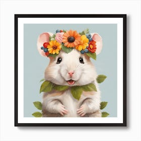 Floral Baby Hamster Nursery Illustration (47) Art Print