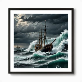 Ocean’s Embrace: Trawler and Seagulls in Motion Art Print