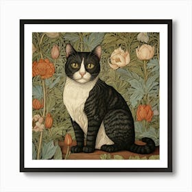 Cat With Flowers 1 Art Print