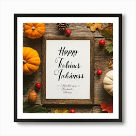 Calligraphy Tableau Featuring An Acorn Nestled Among Fall Leaves Hand Drawn Script Greeting Happy (1) Art Print