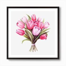 Pink Tulips On Black Background Art Print