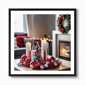 Christmas Decorations On Table In Living Room Art Print