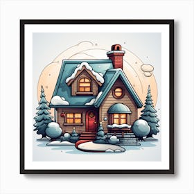 Cartoon House In Winter Art Print