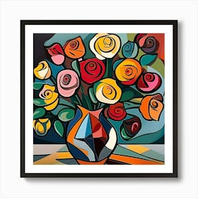 Colourful Roses In A Vase Art Print