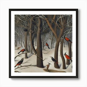 Birds In The Snow - Francis Glow Art Print