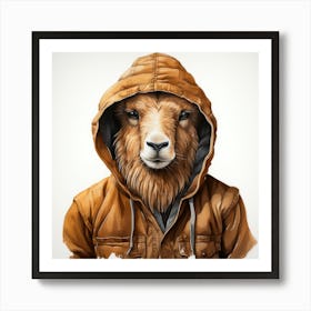 Watercolour Cartoon Tahr In A Hoodie Art Print