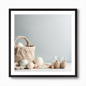 Basket With Yarn And Eggs Art Print