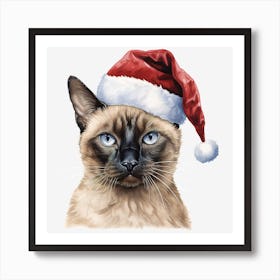 Siamese Cat In Santa Hat 3 Art Print