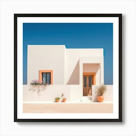 White And Orange Beach House Mediterranean  Summer Photography Art Print