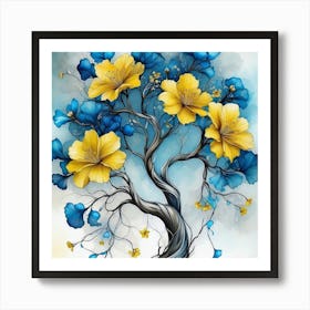 Blue And Yellow Tree Art Print
